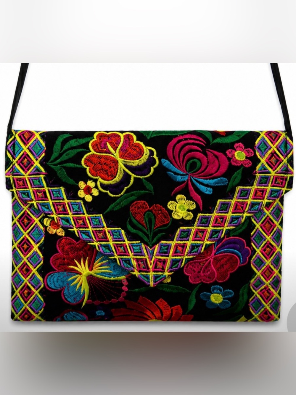 Embroidered Floral Crossbody Clutch Chic Bag Boho Folk Art Festival Hippie Purse